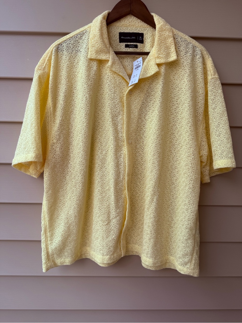Abercrombie & Fitch Men’s XL Yellow Cropped Lace Camp Collar Shirt NWT
